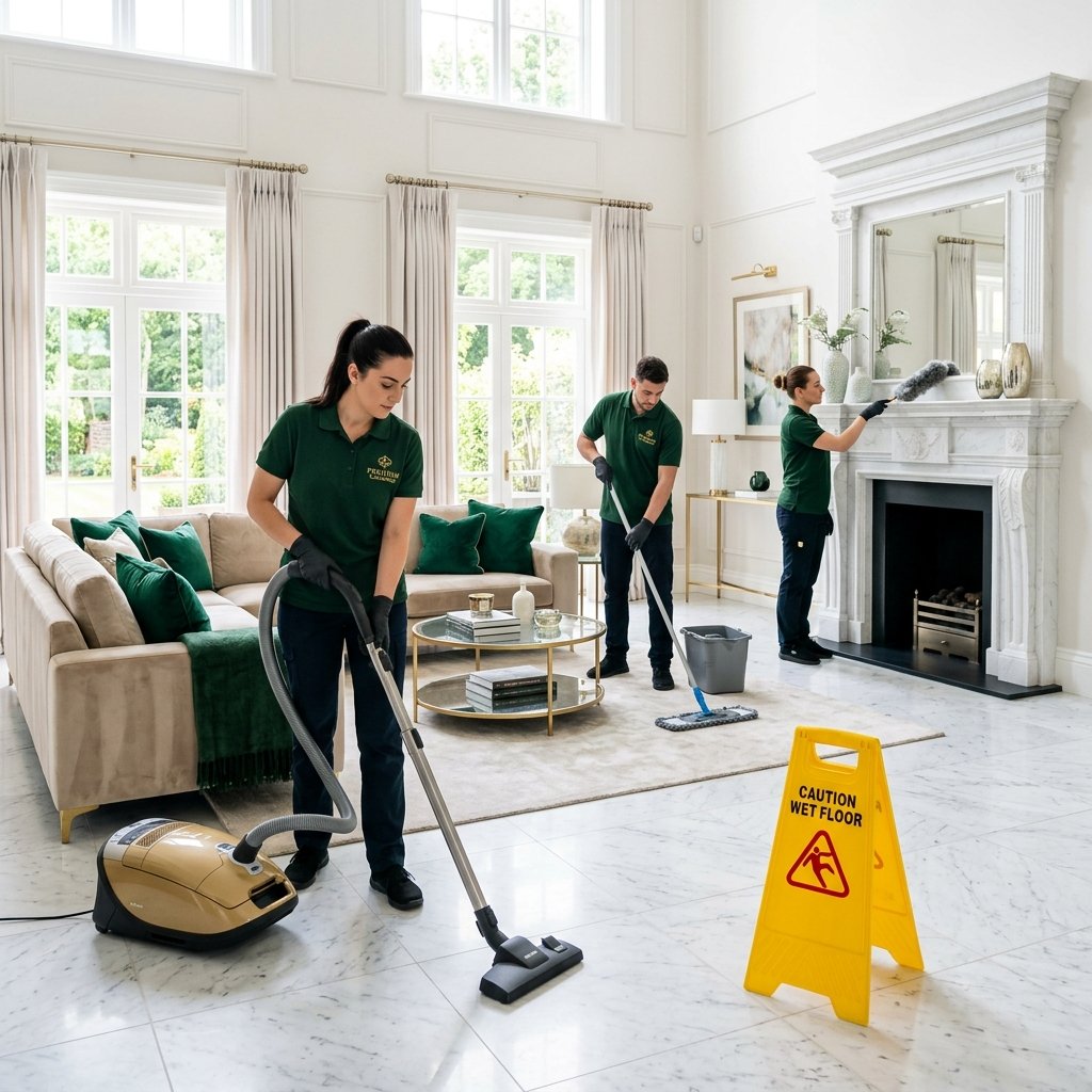 Luxury home deep cleaning team working